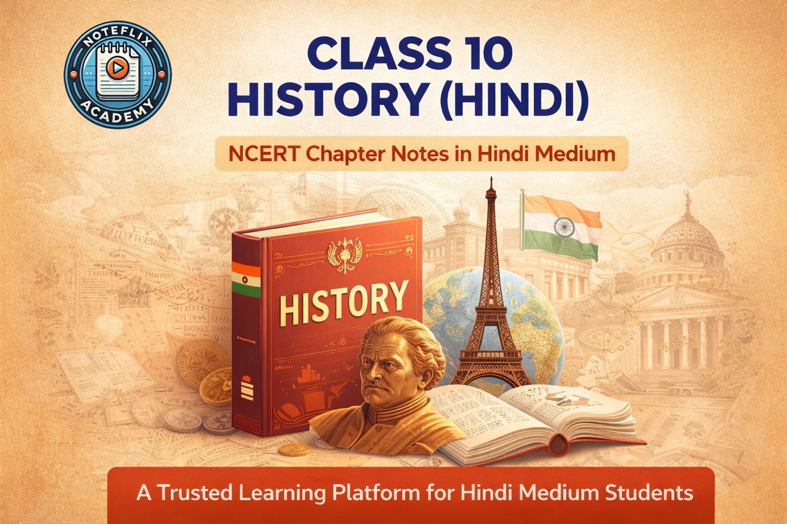 Class 10 History notes in Hindi medium based on NCERT syllabus by Noteflix Academy